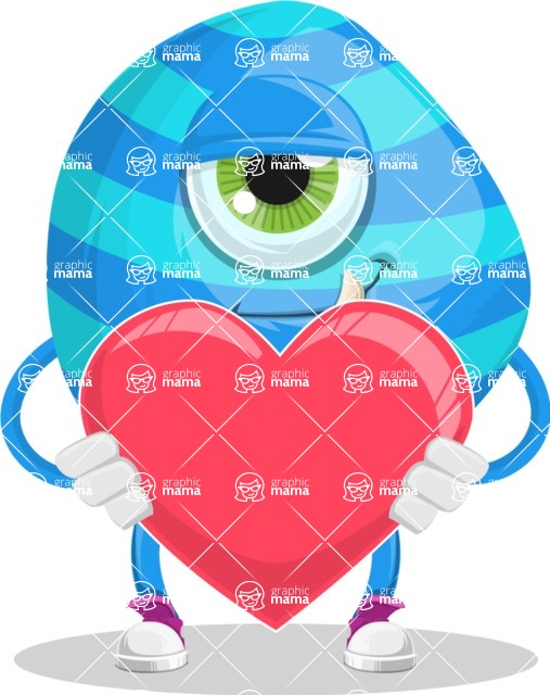 One Eyed Monster Cartoon Character - One Eyed Monster Cartoon Character with a Heart